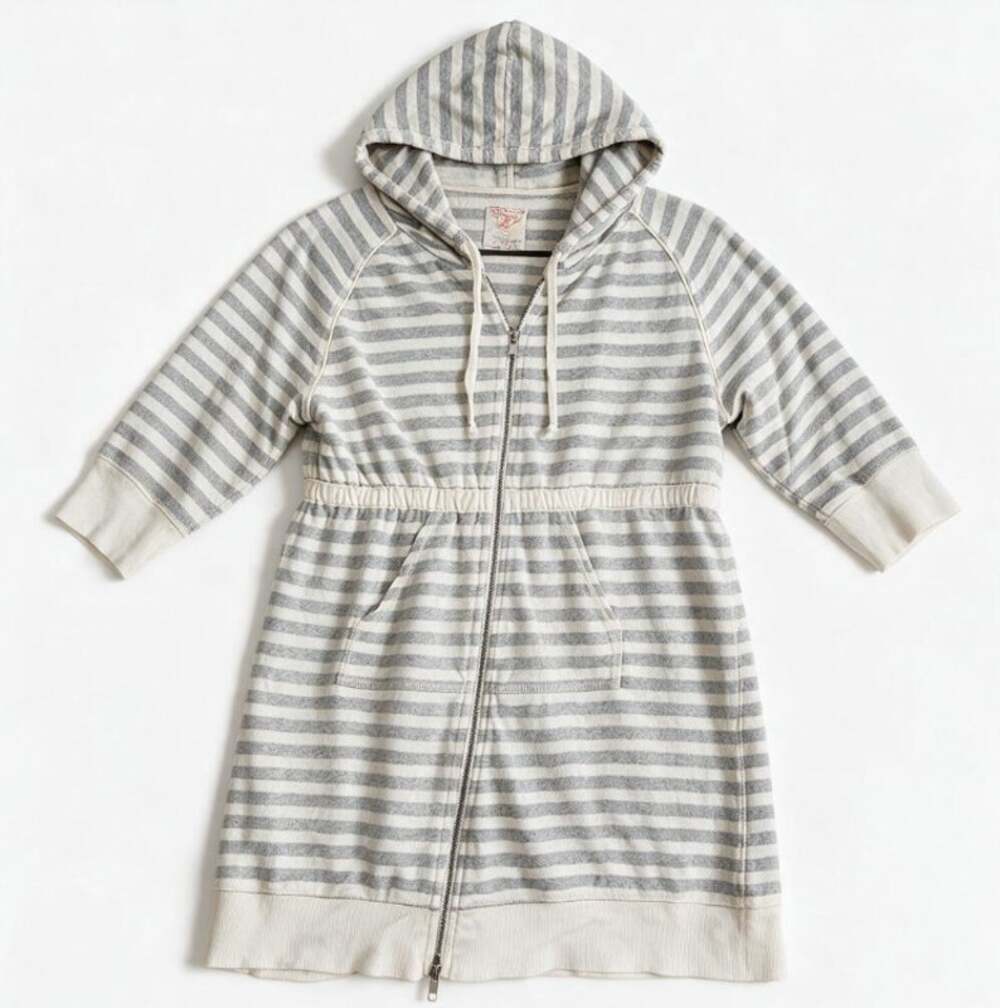 Intimately Free people L Gray White Striped Full Zip Jacket Casual Lounge Hoodie